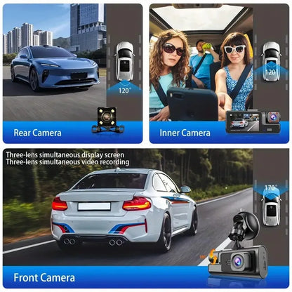 Caméra de Tableau de Bord pour Voiture, Enregistreur Vidéo 1080P, WIFI, DVR, dashcam voiture，dashcam voiture ，camera voiture，camera voitures Vue Avant et Arrière, Vision Nocturne, Boîte Noire, Accessoires, 3 Caméra