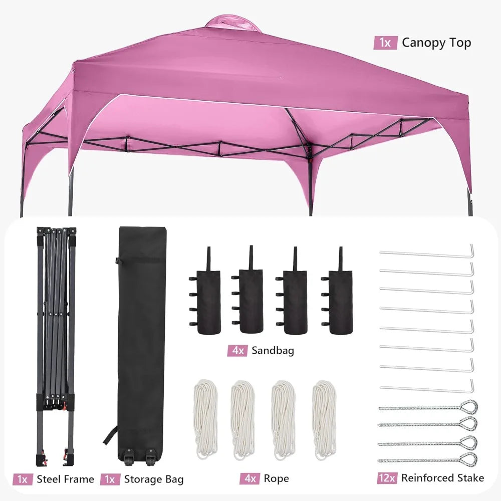 Tente extérieure pop-up 12x12, pare-soleil portable, idéale pour les jardins/paramètres extérieurs/fêtes de mariage et événements, édition rose.