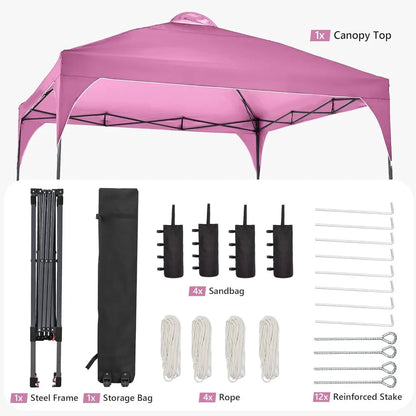 Tente extérieure pop-up 12x12, pare-soleil portable, idéale pour les jardins/paramètres extérieurs/fêtes de mariage et événements, édition rose.