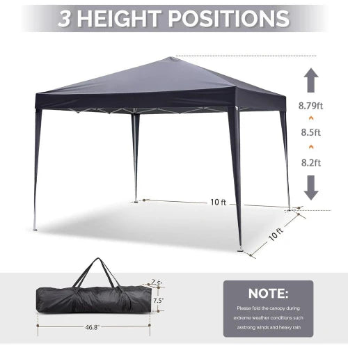 Tente pliante 10x10, portable pour extérieur, camping, patio, fêtes, gazebo EZ Up avec sac de transport (gris)