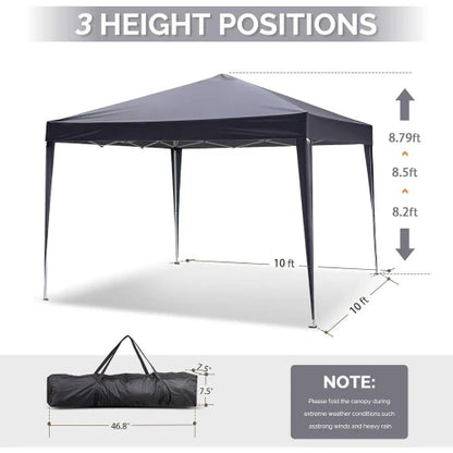 Tente pliante 10x10, portable pour extérieur, camping, patio, fêtes, gazebo EZ Up avec sac de transport (gris)