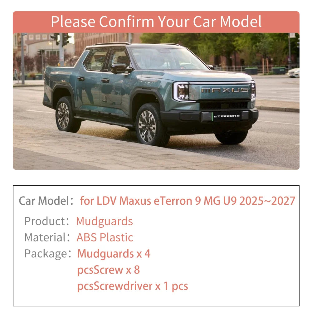 Garde-boue de voiture pour LDV Maxus eTerron 9 MG U9 2025 ~ 2027, rabat évasé, partie de garde-boue avant et arrière, accessoires de protection automobile