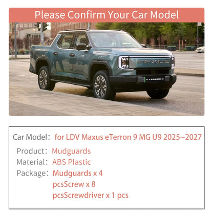Garde-boue de voiture pour LDV Maxus eTerron 9 MG U9 2025 ~ 2027, rabat évasé, partie de garde-boue avant et arrière, accessoires de protection automobile