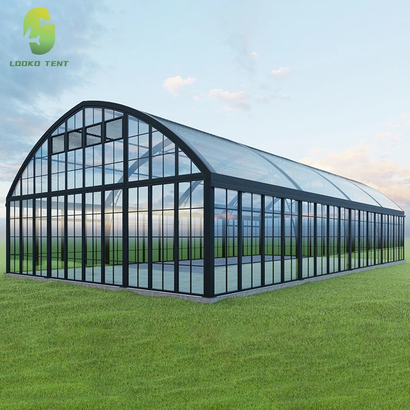 Tente de réception de luxe commerciale en aluminium et verre pour événements extérieurs, chapiteau, atrium, pour 200 à 500 personnes