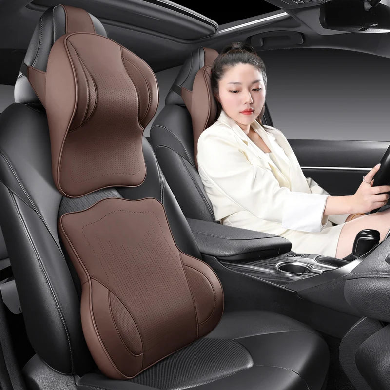 Coussin de nuque et support lombaire en mousse à mémoire de forme pour voiture, soulage le cou et le bas du dos, facile à installer, disponible en plusieurs couleurs