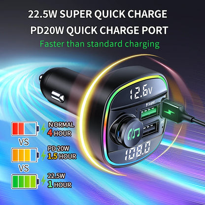 Transmetteur FM Bluetooth 5.0, modulateur d'autoradio mains libres, lecteur MP3 avec adaptateur de Charge USB Super rapide 22.5W pour voiture