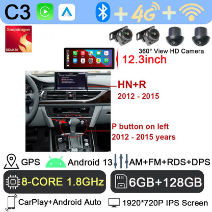 Android 13 sans fil Carplay 12.3 pouces pour Audi A6 C7 A7 2012-2018 autoradio multimédia Android Auto GPS 4G LTE DSP stéréo WiFi