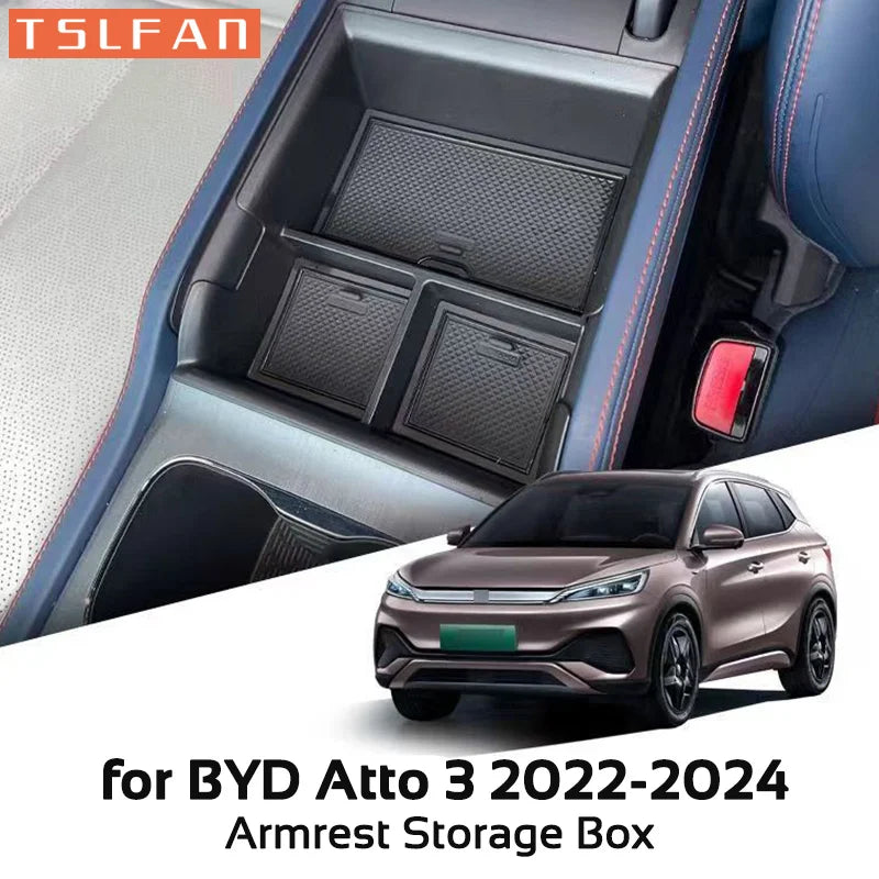 صندوق تخزين مسند ذراع التحكم المركزي لسيارة BYD Atto 3 2022 – 2024، حافظة تخزين لسيارة BYD Yuan Plus، حاوية تخزين، ملحقات السيارة