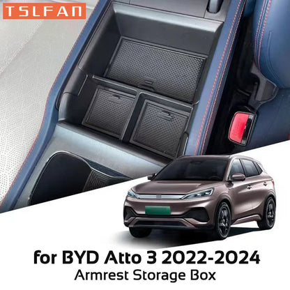 صندوق تخزين مسند ذراع التحكم المركزي لسيارة BYD Atto 3 2022 – 2024، حافظة تخزين لسيارة BYD Yuan Plus، حاوية تخزين، ملحقات السيارة