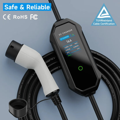 AFEEV شاحن EV محمول من النوع 2 بقوة 11 كيلو واط 16 أمبير، صندوق حائط ثلاثي الأطوار IEC62196-2 EVSE، كابل شحن سريع، قابس CEE، تحكم بتطبيق WIFI وبلوتوث