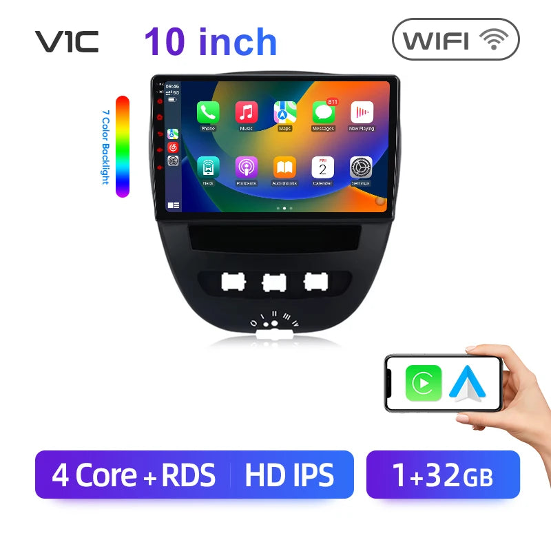 Junsun CarPlay sans fil pour Apple Auto autoradio stéréo pour Peugeot 107 Toyota Aygo citroën 2005-2014 GPS écran tactile multimédia