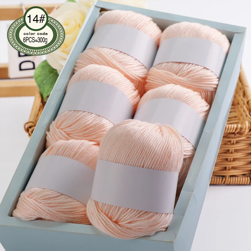 Fil de mélange de soie de luxe 6 pièces/ensemble, 50g chacun, fil à tricoter doux adapté aux pulls, couvertures et écharpes pour bébé, plusieurs couleurs