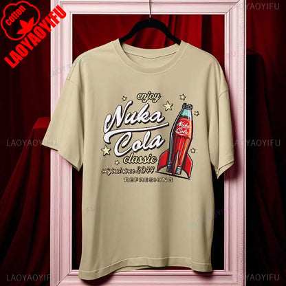 تيشيرت Nuka Cola Fallout للجنسين من القطن الناعم، تي شيرت مضحك، تي شيرت أحمر عتيق 2044، تي شيرت علوي، هدية للمعجبين، ملابس رجالية، هاراجوكو