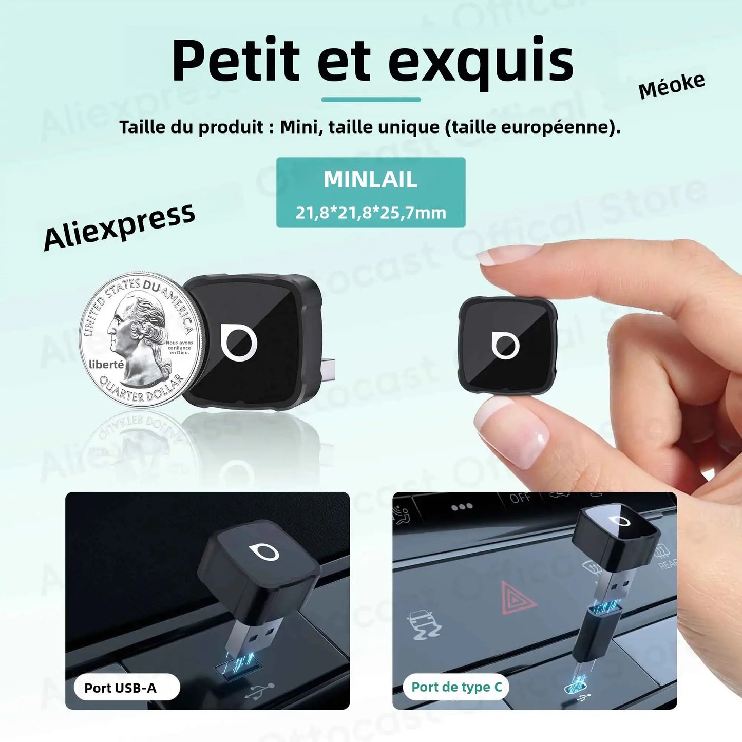 Adaptateur Cube 3-en-1 OTTOCAST Express MINI AIR 4.0 sans fil CarPlay Android Auto pour iOS, Mise en Miroir d'Écran, Accessoires Auto 2026