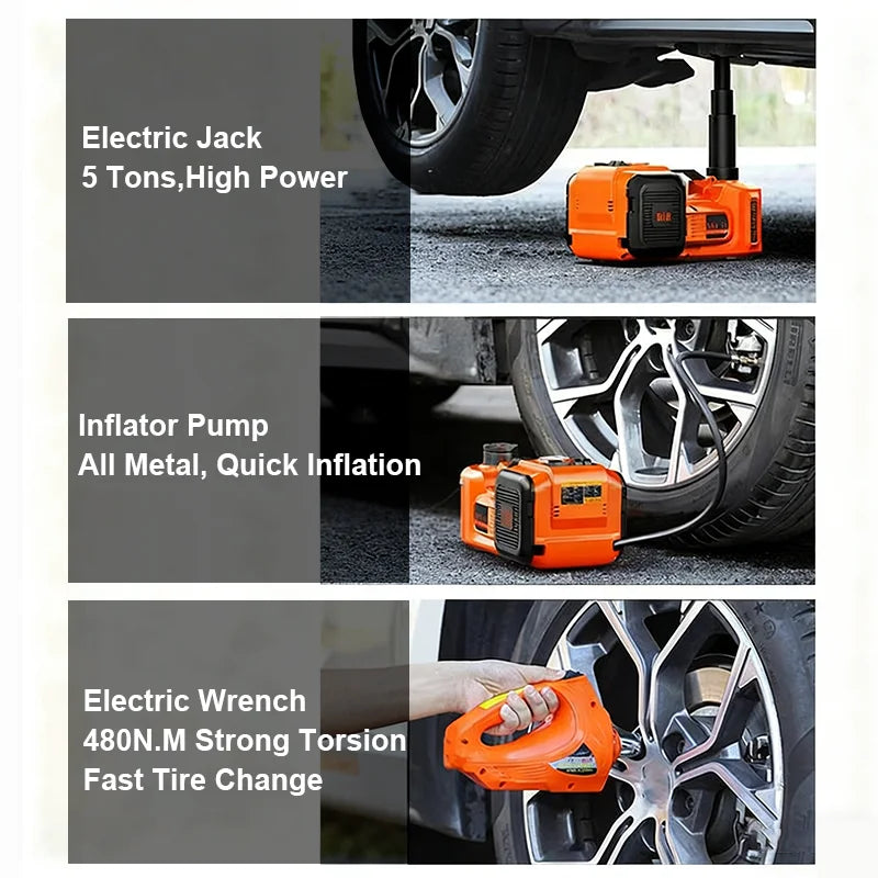 Cric hydraulique pour voiture électrique 5T, avec pompe gonflable intégrée et lumière LED, pour camion SUV, changement de pneu 150 ~ 450mm