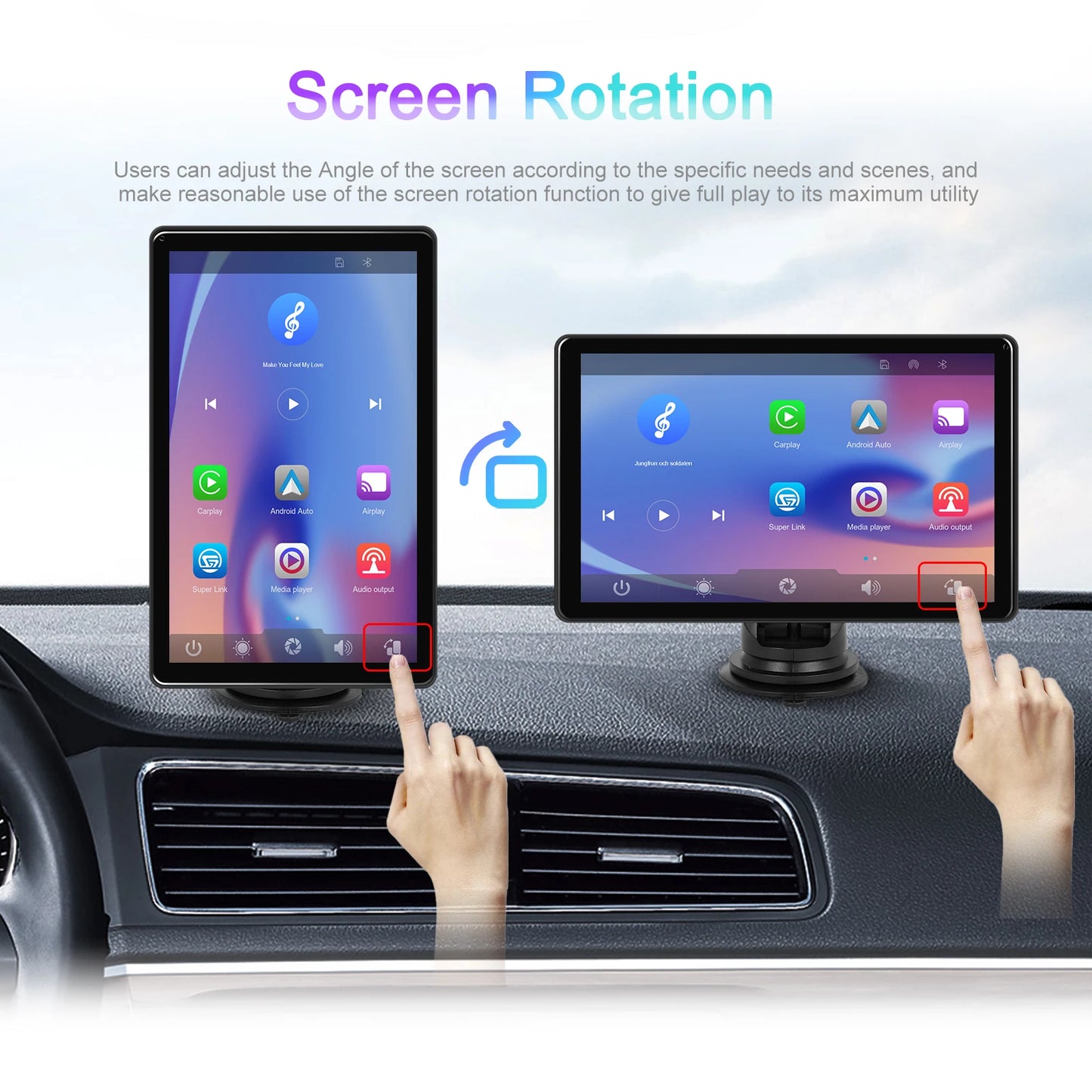 Podofo 8 ''lecteur d'écran intelligent CarPlay Android Auto IPS lecteur multimédia à écran Vertical vers FM Bluetooth Airplay Android Cast