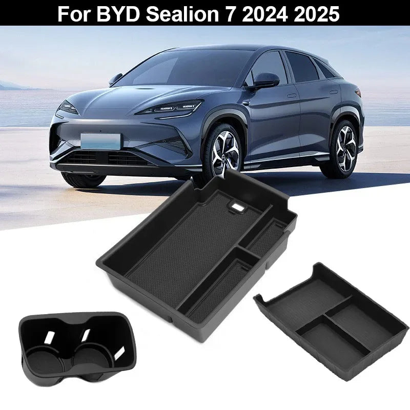 Boîte de rangement d'accoudoir pour accessoires de voiture BYD Sealion 7 2024 2025, support de verre, contrôle Central, boîte de rangement d'articles divers, rangement