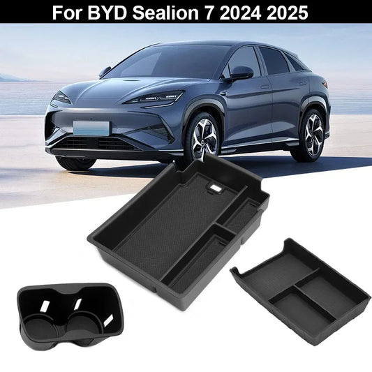 Boîte de rangement d'accoudoir pour accessoires de voiture BYD Sealion 7 2024 2025, support de verre, contrôle Central, boîte de rangement d'articles divers, rangement