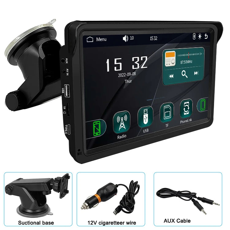 Lecteur DVD de voiture à écran tactile de 7 pouces, système de navigation de voiture, autoradio MP5, stéréo, écran IPS, Bluetooth, lien miroir, type-c universel