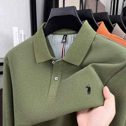 100% pur coton automne et hiver hommes mode sport marque brodé poney à manches longues POLO affaires t-shirt style décontracté