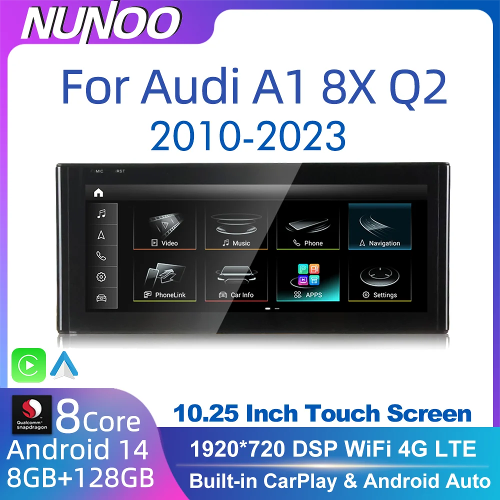 Android 14 Auto Radio CarPlay pour Audi A1 Q2 2010-2023 GPS voiture lecteur multimédia Navi stéréo DSP WIFI SIM BT IPS écran tactile