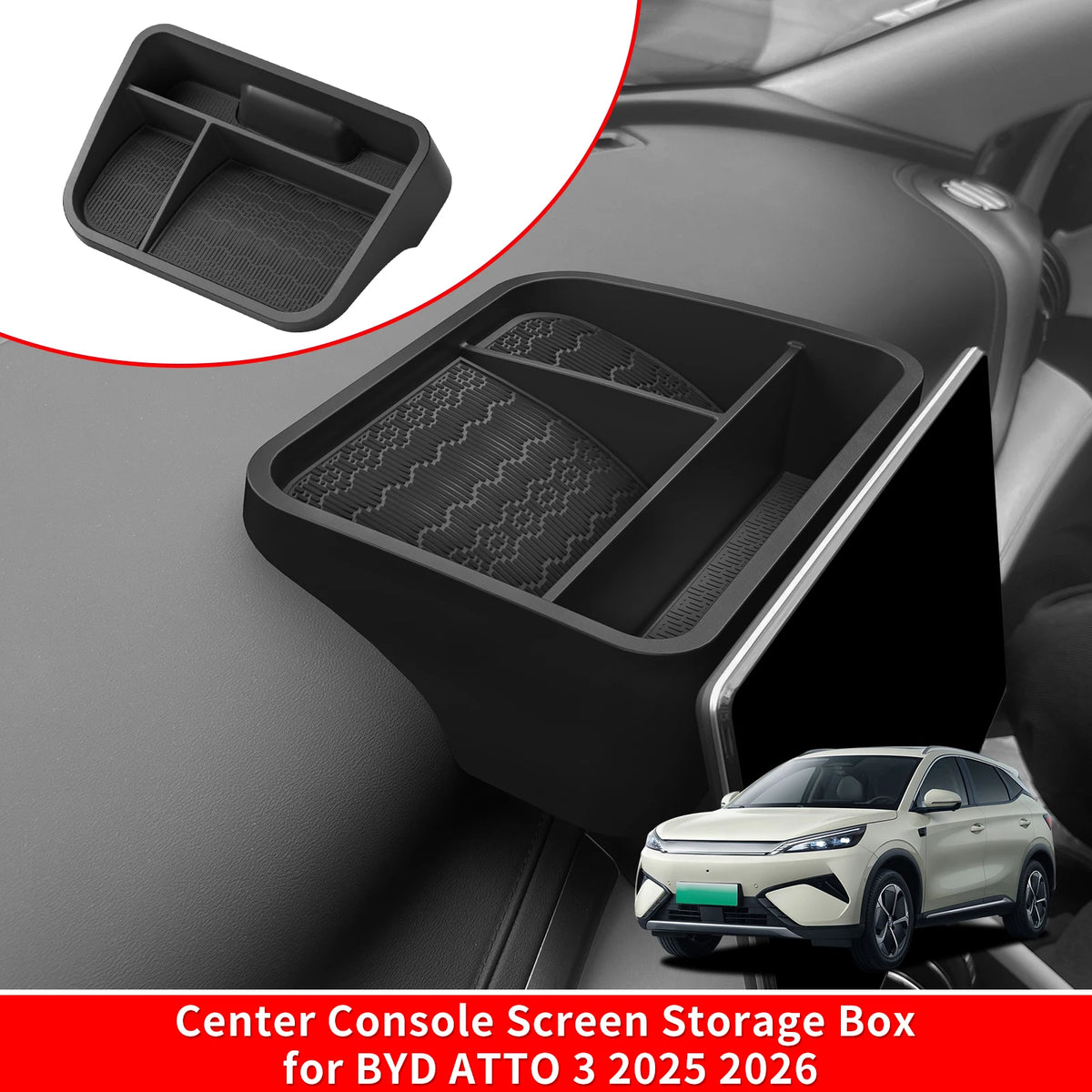 Plateau de rangement pour tableau de bord de voiture BYD ATTO3 ATTO 3 YUAN PLUS 2025 2026, écran d'affichage, boîte de rangement arrière, organisateur de plateau, accessoires