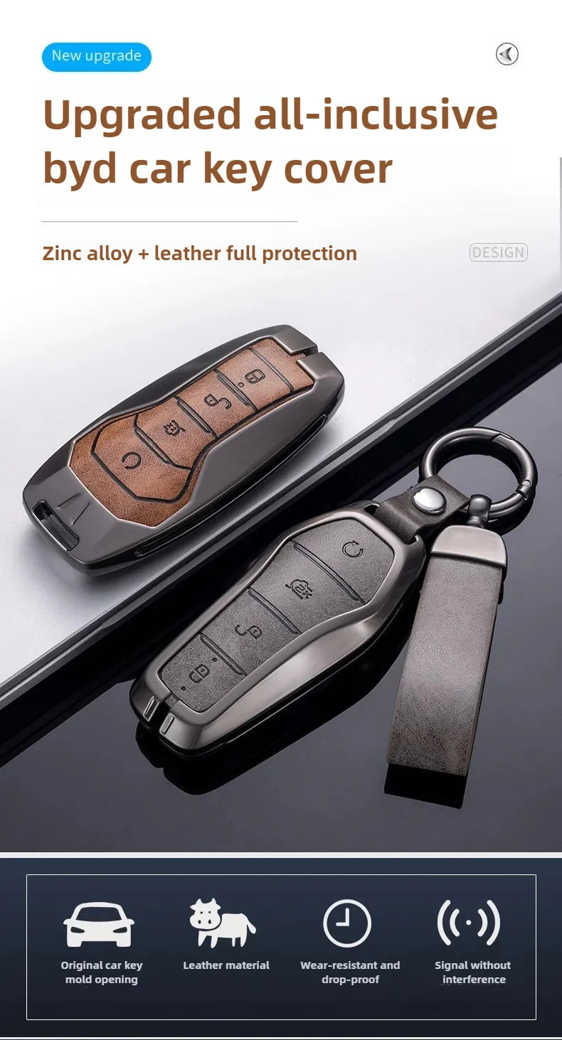 Étui pour clé pour BYD Song Plus Atto 3 Han EV Tang DM Qin joint dauphin cuir métal porte-clés à distance porte-clés accessoires de voiture