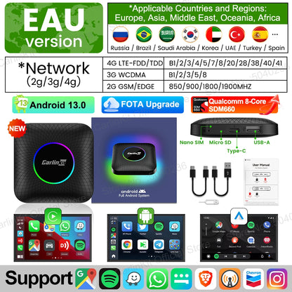 Carlinkit-Smart CarPlay Ai Box, Android 13, Qualcomm SM6225 2026 , 8 cœurs, sans fil, Auto et CarPlay, GPS, Prometteur, 8G + 128G, 660
