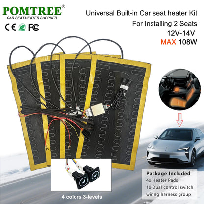 Nouveau Kit de chauffage de siège de voiture intégré adapté aux 1/2 sièges, 12V 2/4 pièces tampons chauffants universels en fil d'alliage 3 niveaux interrupteur chauffant à double commande