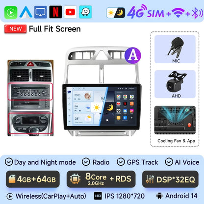 JIUYIN-Autoradio pour KIT 307, 307CC, 307SW, 2002-2013, CarPlay sans fil, Android Auto, systèmes intelligents de voiture, No 2 Din, DVD
