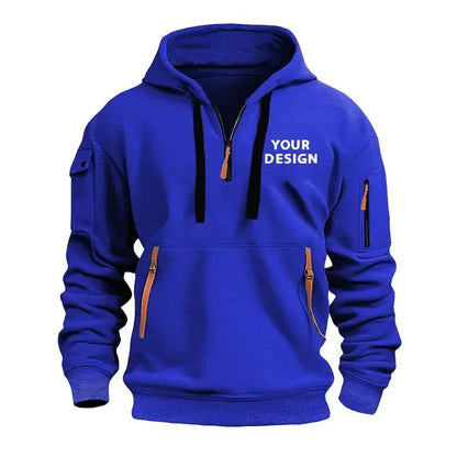 Nouveau pull de sport à fermeture éclair pour hommes, vêtements de sport amples et décontractés avec poches sur les bras, veste à capuche personnalisée avec votre Logo