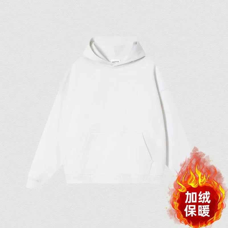 Sweat à capuche pour hommes, polaire épaisse, coupe ample, couleur unie, Style coréen, à la mode, haut décontracté en Fiber de Polyester, hiver