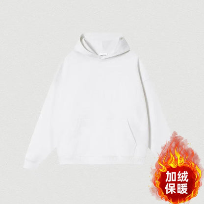 Sweat à capuche pour hommes, polaire épaisse, coupe ample, couleur unie, Style coréen, à la mode, haut décontracté en Fiber de Polyester, hiver
