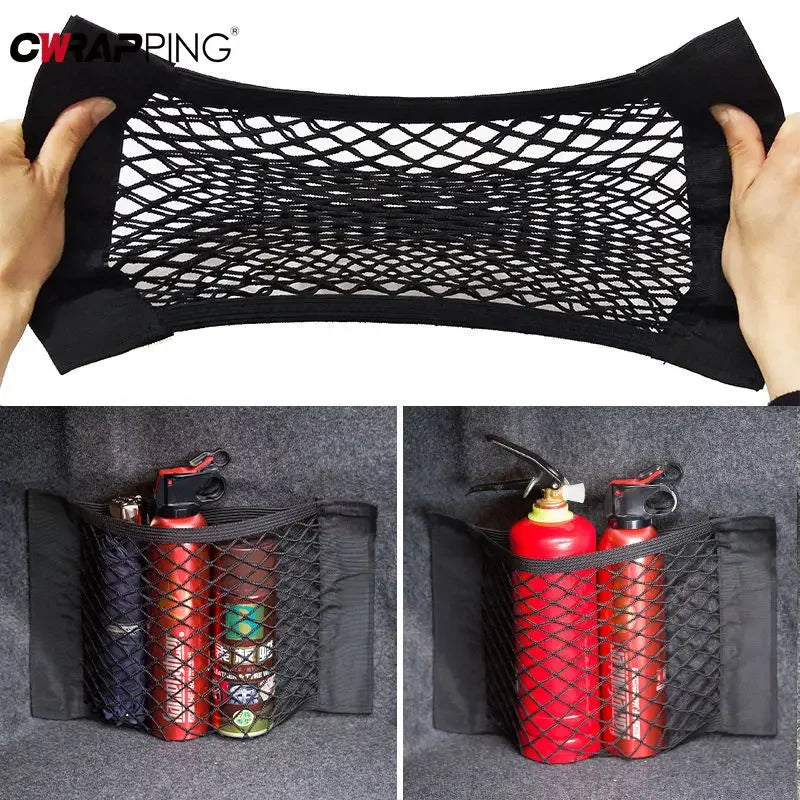 Filet de rangement pour siège arrière de voiture, sac de rangement, maille arrière, sangles élastiques réglables, véhicule antidérapant pour SUV berline, outils d'intérieur automobile
