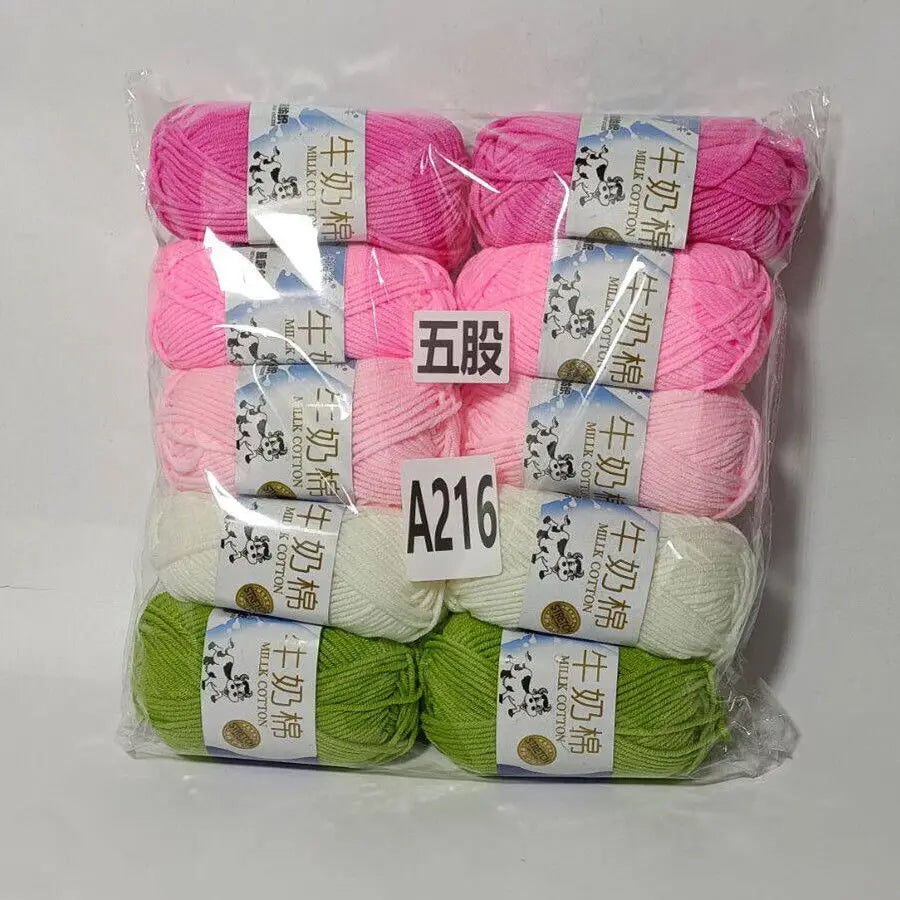 Fil de coton au lait de couleurs mélangées, 10 pièces, 500g, 5 plis, ensemble de fils au Crochet doux, fleurs tricotées à la main, fils peignés artisanaux au Crochet