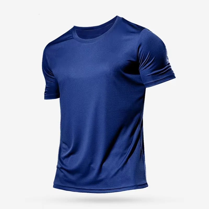 T-shirt de sport pour homme à manches courtes, séchage rapide, respirant, col rond, entraînement, exercice, sport, haut léger