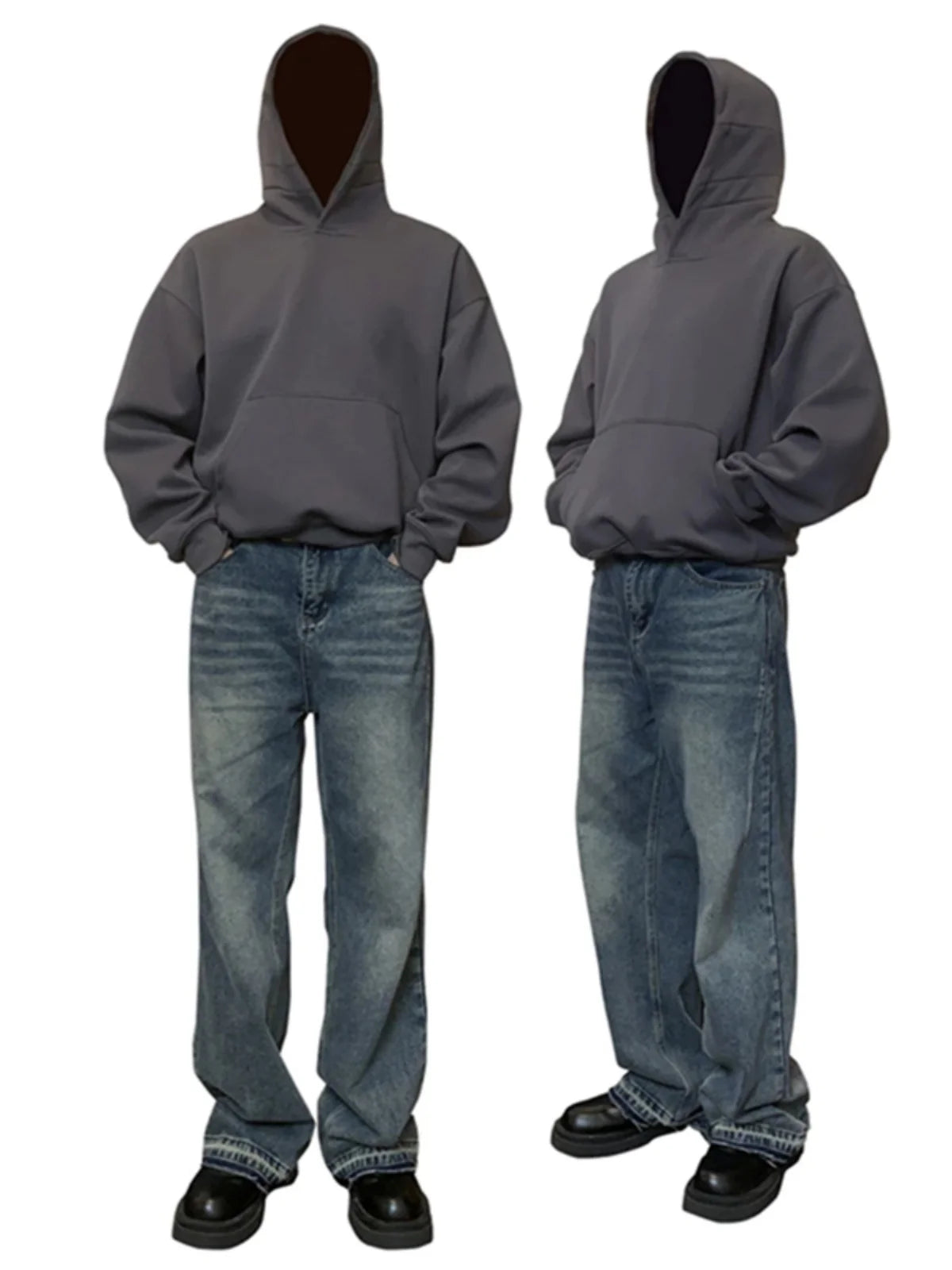 Sweat-shirt à capuche Bla Boxy pour homme, automne-hiver, surdimensionné, style américain, rigide et solide, en coton et polyester, décontracté...