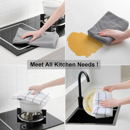 Ensemble de 12 torchons et chiffons de cuisine en coton, doux et absorbants, 16x25 pouces et 13x13 pouces pour la maison