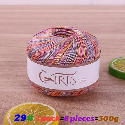 6 #   Fil de dentelle, fil de coton 100% pur coloré teint dégradé mercerisé, fil fin au crochet, tricot fait à la main, châle ajouré d'été, fil de tricot pour pull, 1 pièce = 6 pièces = 300 grammes