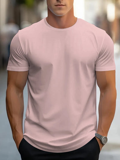 T-shirt d'été à manches courtes et col rond pour hommes, design de couleur unie, à la mode et simple, décontracté, polyvalent au quotidien, tissu doux
