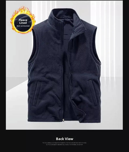 Gilet de sport d'extérieur en polaire épaisse pour homme, réversible, décontracté, coupe ample, fermeture éclair, couleur unie, automne-hiver