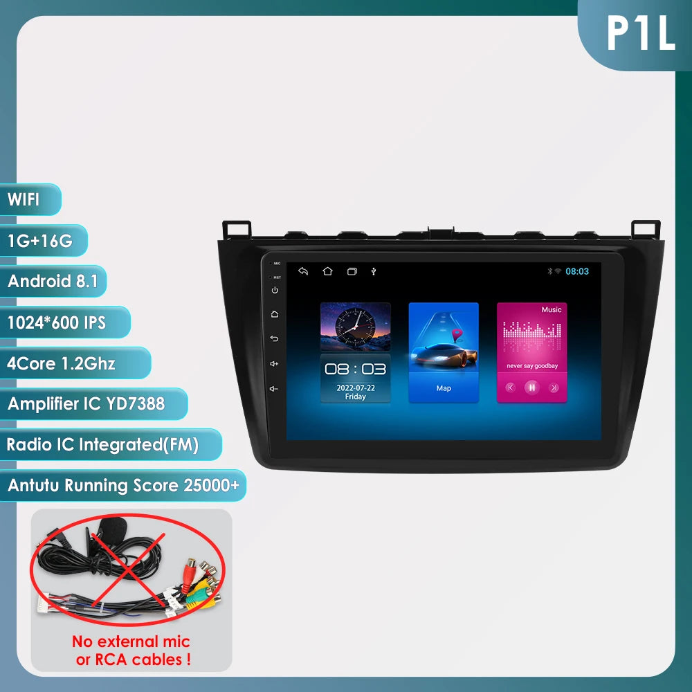 Hizpo Android 14 pour Mazda 6 2007 - 2012 lecteur multimédia de voiture Navigation GPS Radio Carplay Navi 360 caméra 4G No 2 Din 2din DVD