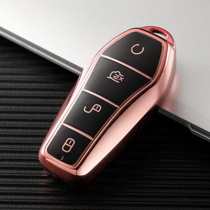 Support protégé à 4 boutons pour BYD Qin Plusdmi Atto 3 Han EV, porte-clés dauphin en TPU, étui pour clé télécommande de voiture, accessoires