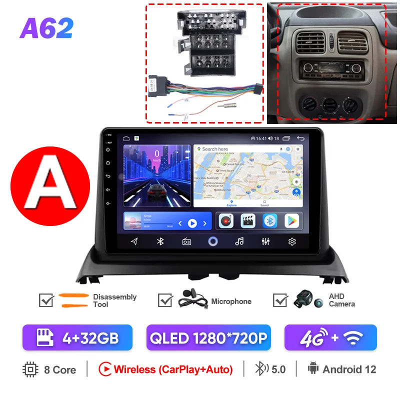 QSZN pour Renault Clio2 BB CB MK2 2001 - 2006 Android 13 autoradio lecteur vidéo multimédia CarPlay Auto 4G unité principale Navigation