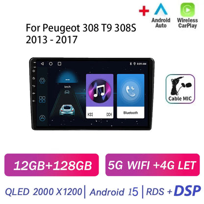 Android 15 pour Peugeot 308 T9 308S 2013 - 2017 Auto stéréo autoradio lecteur multimédia Navigation GPS 4G WIFI sans fil Carplay