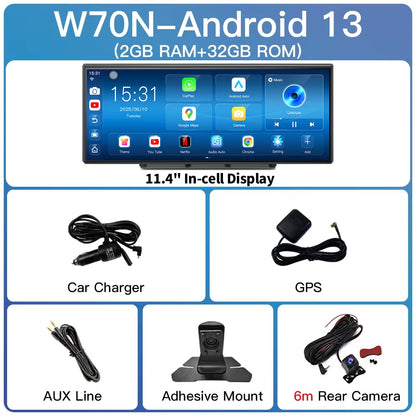 Imagebon W70 11.4 "8 Core Android 14 6 + 128G CarPlay et Android Auto Dash Cam GPS WiFi Google Play Youtube Netflix OTA mise à niveau DVR