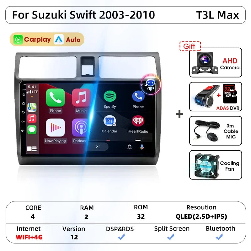 Srnubi autoradio pour Suzuki Swift 2003 2005 2006 2007 2008 2009 2010 sans fil Carplay Android Auto lecteur multimédia de voiture 2 Din