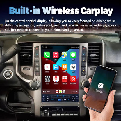 Écran Android de voiture pour Dodge RAM, 8 Go, 256 Go, 2018, 2019 placements, Limitation radio, Lecteur vidéo stéréo, Navigation GPS, Unité principale Carplay