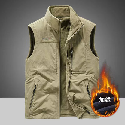Gilet de sport d'extérieur pour homme, doublé polaire, épais, automne-hiver, décontracté, col montant, grande taille, coupe classique
