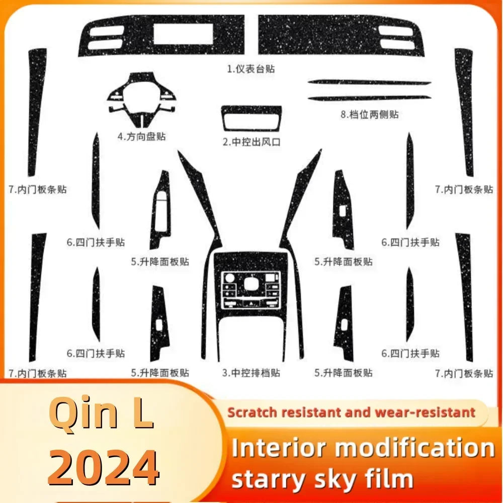 Film de protection d'écran pour tableau de bord et console centrale, effet ciel étoilé, pour accessoires de voiture BYD Qin L 2024, modification intérieure